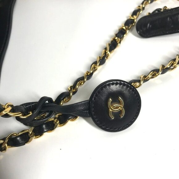 CHANEL vintage Matelasse Double Chain Tote Bag Shoulder Bag Leather Black/Gold - Picture 9 of 15